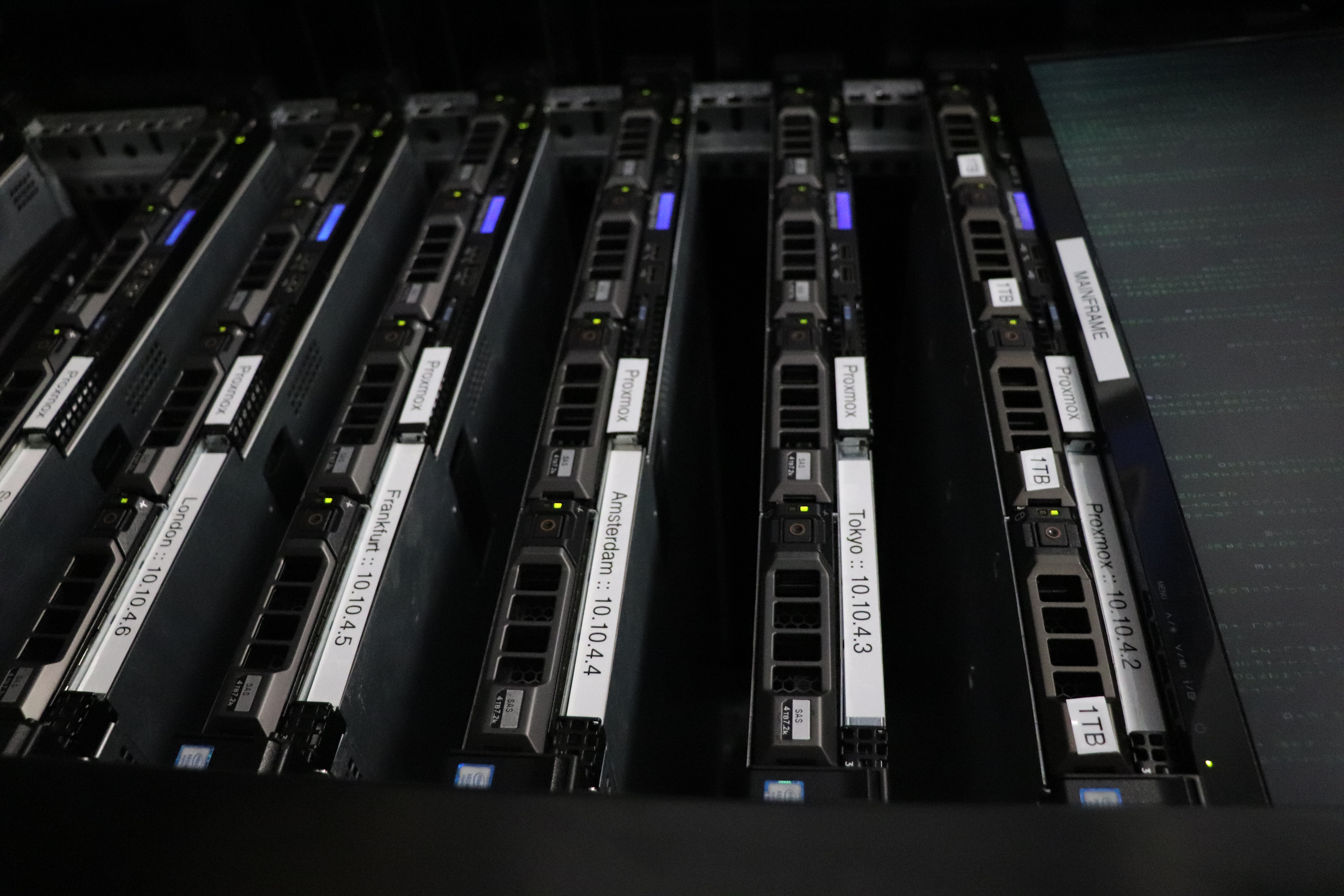 Server rack hardware with network equipment and cables in a data center environment